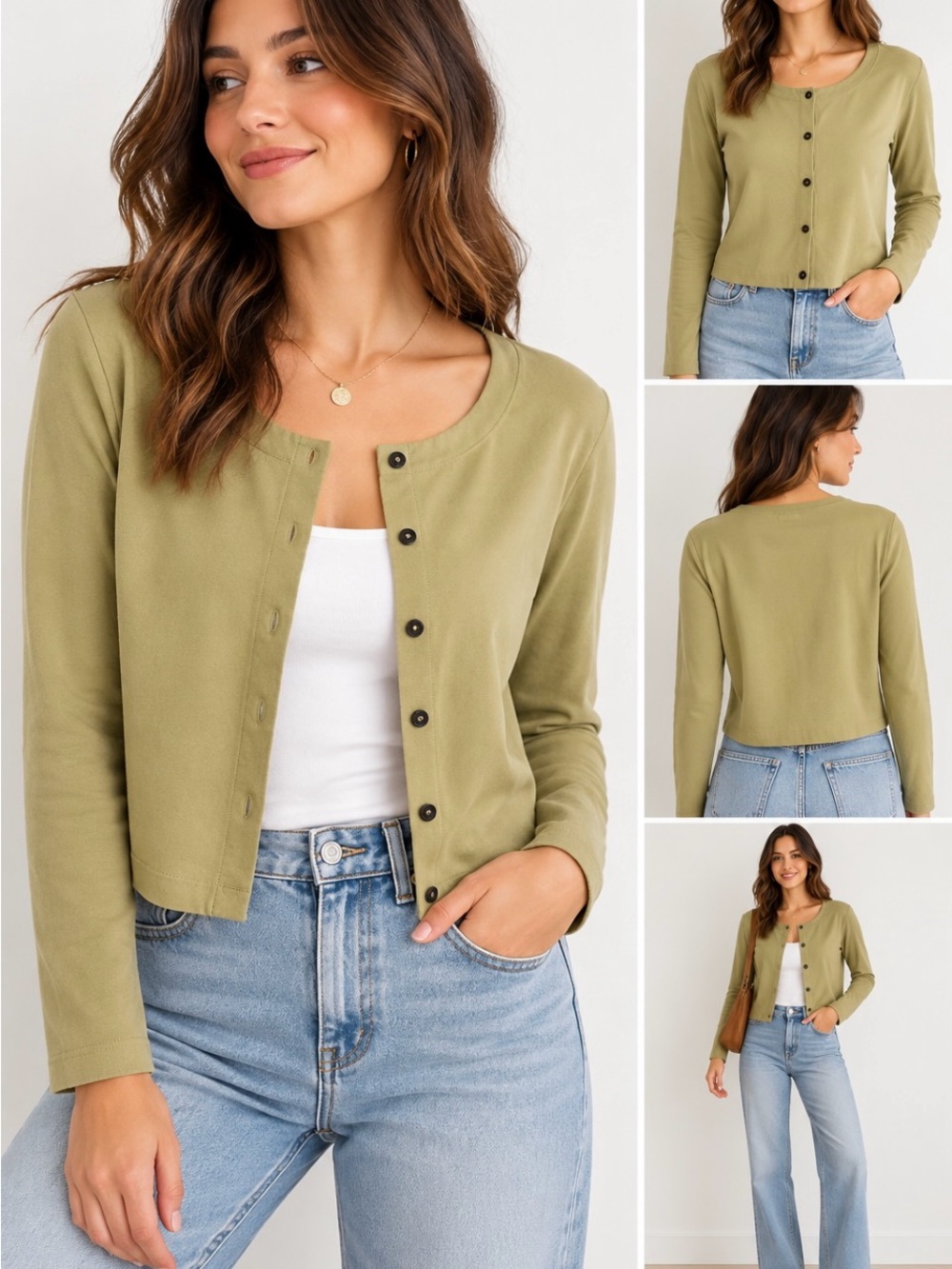 Madewell Olive Green Cropped Button Front Cardigan Top Size Small